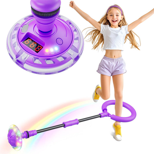 Flooyes Skip Ball for Kids, Ankle Skip Ball Toy with Counter, Timer and Cal Calculator, Girl Birthday Gifts for Age 6 7 8 9 10+, Rechargeable Colorful Flash Wheel Skip Ball for Girls Women