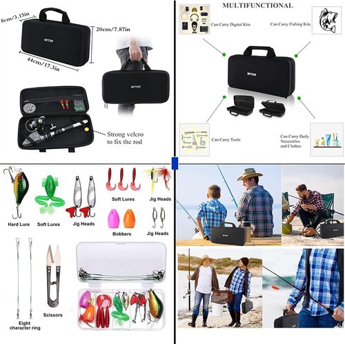 BNTTEAM Portable Fishing Spinning Rod and Reel Combo Set Carbon Fiber Fluorescent Rod Tip, with Fishing Lures Line Carrier Bag Kits for Travel Surf Saltwater Freshwater (Sliver, 2.1M/82.6in/6.88ft)