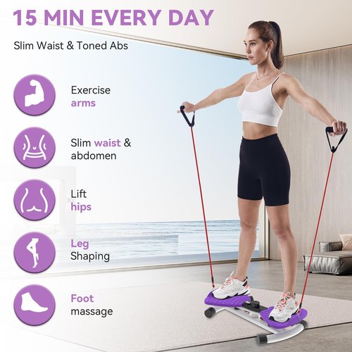 renZEC Waist Twister Machine, Adjustable Exercise Twist Board for Women Men, Noiseless Ab Twister for Home Gym Equipment, 330 lbs Capacity | Track Time, Reps, Calories with Digital Display (Purple)
