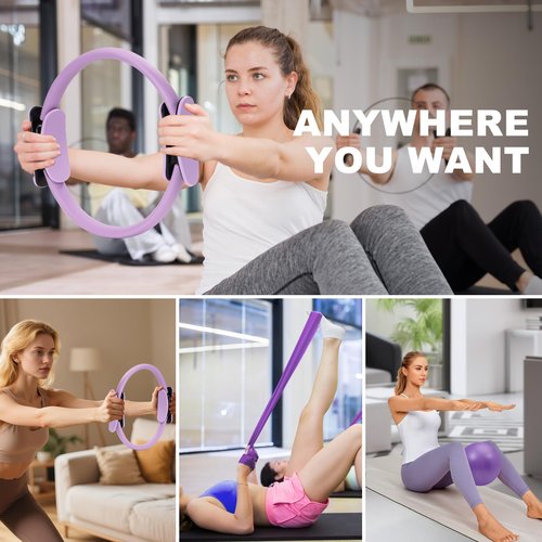 WENDISI Pilates Ring Fitness Circles Set, High Resistance Yoga Ring Pilates Equipment Set for Women Includes Pilates Ring, 9 Inch Small Exercise Ball, 5 Resistance Bands at Home Pilates Workout Set