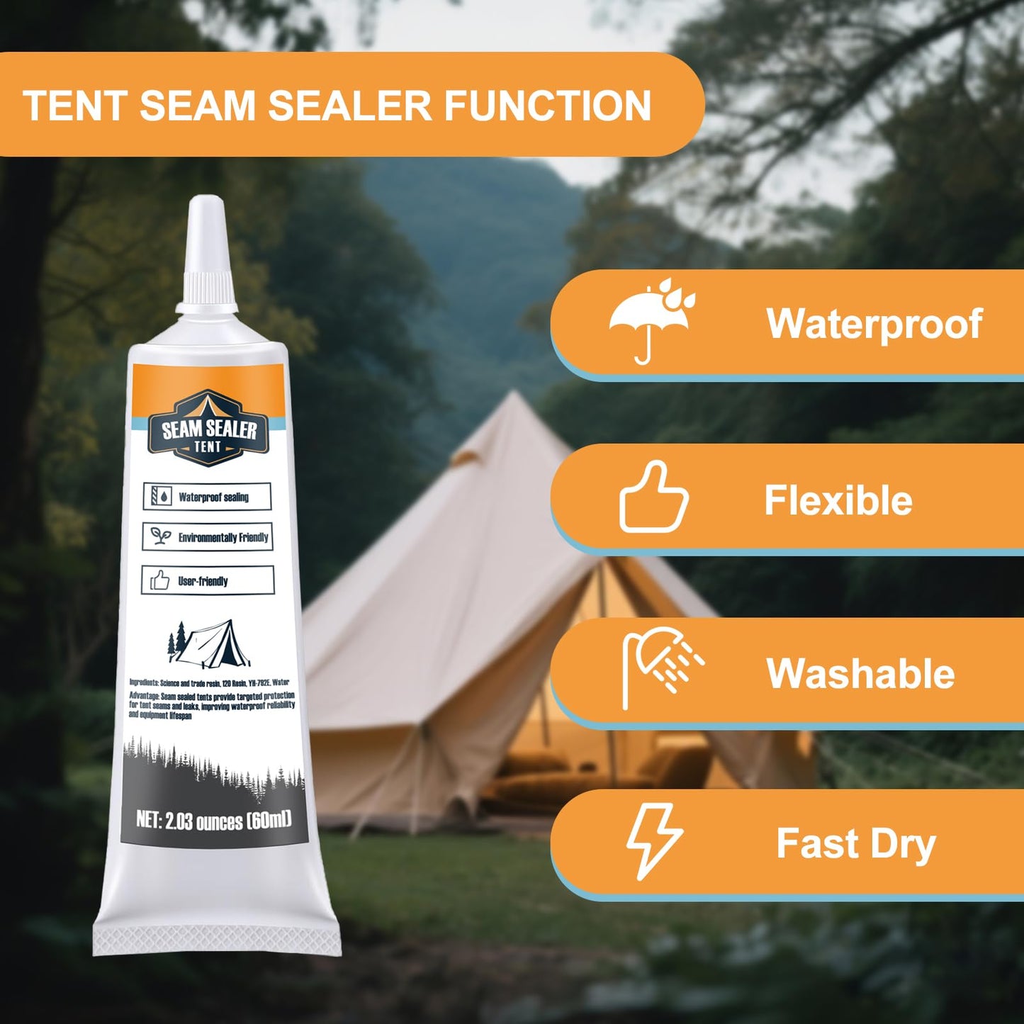 INNOVAYOU Tent Seam Sealer 120ml, No Sew Solution Waterproof Fast Cure Seam Sealer Tent, for Tents and Outdoor Fabric, Clear