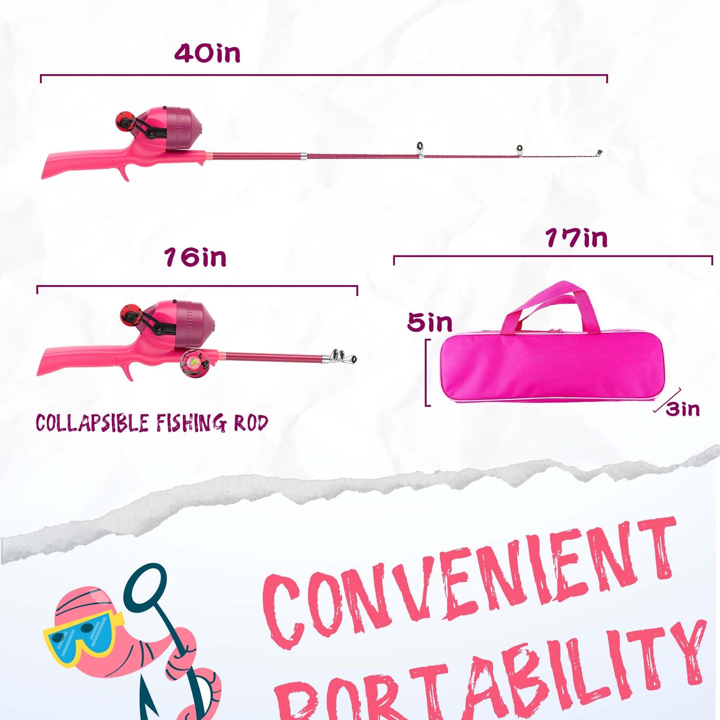 WIDDEN Kids Fishing Pole, Telescopic Fishing Rod, Toddler Collapsible Fishing Rod and Reel Combo with Tackle Box, Fishing Line, Bobber, and Soft Lures for Boy, Girl, Youth, Beginner, Over 3 Years Old