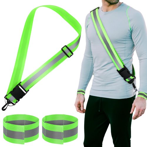 Xthrotsenk Reflective Sash for Walkingt High Visibility Reflective Running Gear with 2 Wrist Straps Night Walking Safety Gear for Night Walking Cycling Running Jogging Hiking (Green)