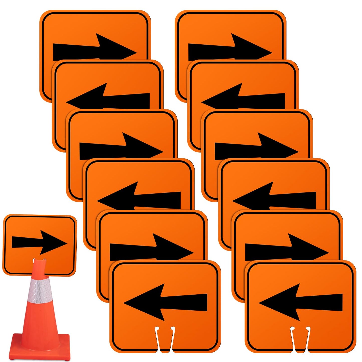Geetery 12 Pcs Traffic Arrow Orange Detour Signs, Road Cone Top Directional Left Right Go Straight Arrows Sign for Road Barricade Outdoor Construction (Left & Right)