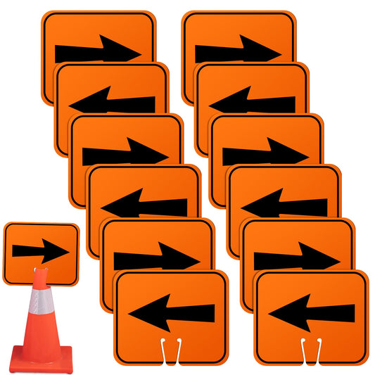 Geetery 12 Pcs Traffic Arrow Orange Detour Signs, Road Cone Top Directional Left Right Go Straight Arrows Sign for Road Barricade Outdoor Construction (Left & Right)