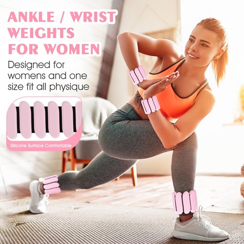 Wrist Weights Set of 2(1Lbs Each), Wearable Ankle Weights, Arm and Leg Weights for Women Men, Adjustable Bangles for Walking, Yoga, Swimming and Gym (Pink)