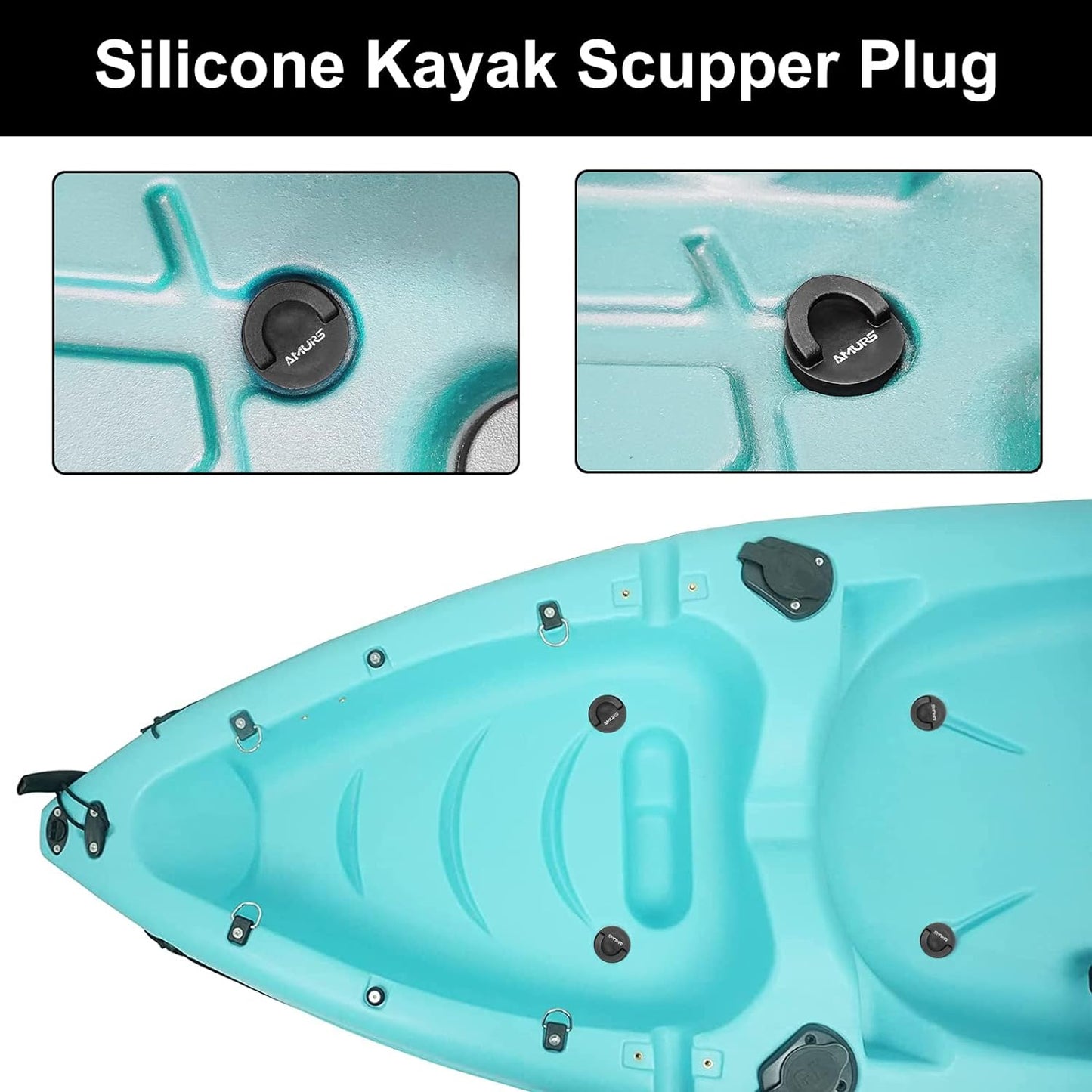 Kayak Scupper Plug Kit Scupper Plugs Drain Holes Stopper with Silicone Handle Universal Kayak Plugs for sit on top of Kayak Canoe Boat