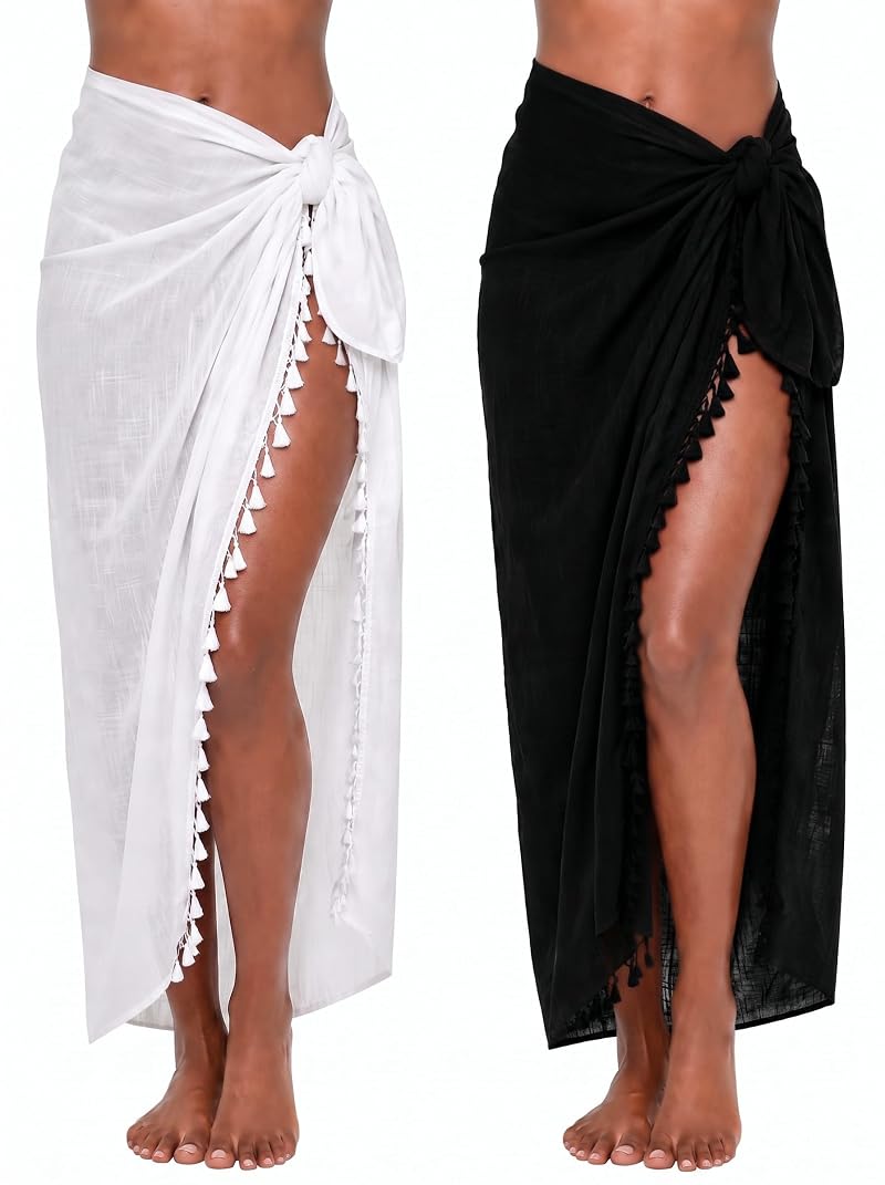 Boao 2-Piece Beach Sarong Cover Up Set in Black & White X-Large