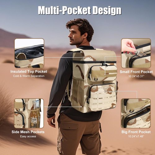 Stillithou Backpack Coolers Insulated Leak Proof, 36 Cans Large Cooler Backpack Insulated Waterproof. Soft Cooler Bag for Beach Travel Outdoor Camping Picnic Camouflage Yellow