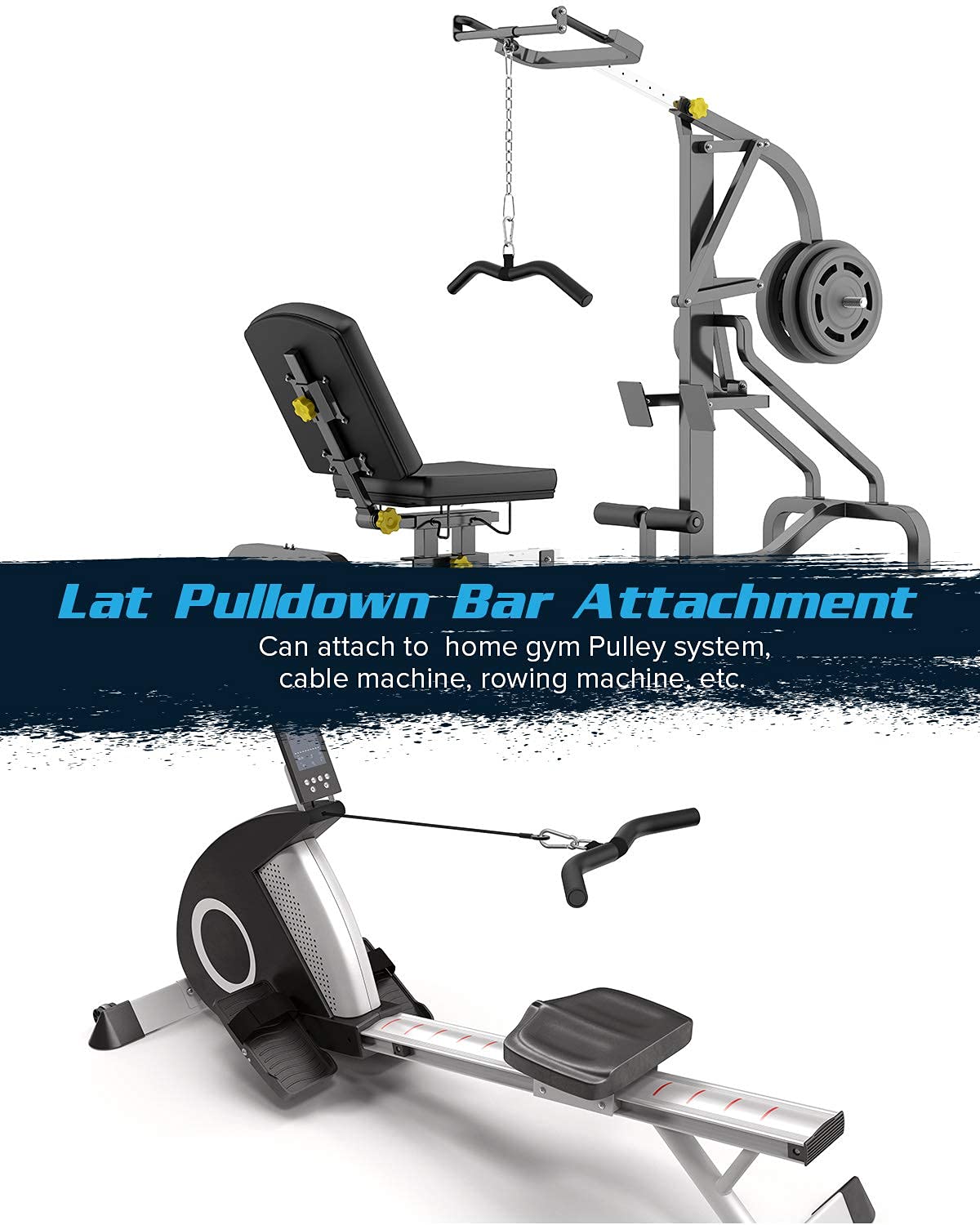 Mbotnee Upgraded LAT Pulldown Bars, 19" LAT Pull Down Bar Attachments for Home Gym, Curl Triceps Press Down Bar Handle LAT Bar Cable Machine Attachment for Pulley System, Rowing LAT Pull Down Bar