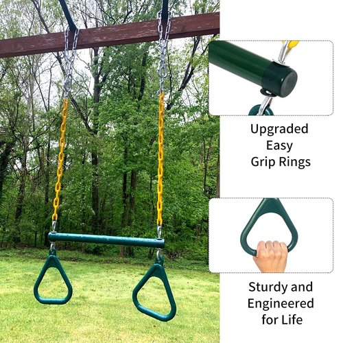Take Me Away 18'' Trapeze Swing Bar Rings 48'' Heavy Duty Plastic Coated Chains Swing Set Accessories