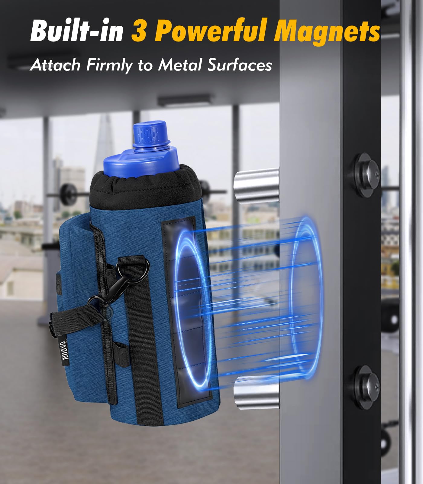 Nuovoware Magnetic Gym Bag, 40oz, Water Bottle Carrier Holder, Indigo