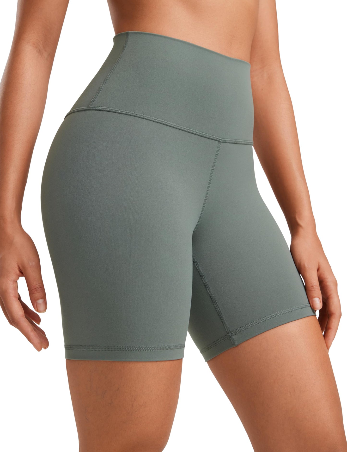 CRZ YOGA ButterLuxe Biker Shorts 6" - High Waisted Workout Running Volleyball Spandex Yoga Womens Grey Sage Medium