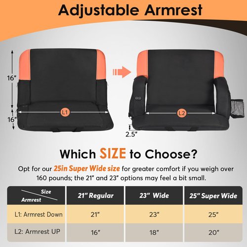 HOPERAN 23" 2pcs Dual-Sided Heated Stadium Seats for Bleachers with Back Support, 3 Levels Heating Bleacher Seat with Backs and Cushion Wide, 5 Pockets Portable Stadium Chair for Outdoor Games Sports