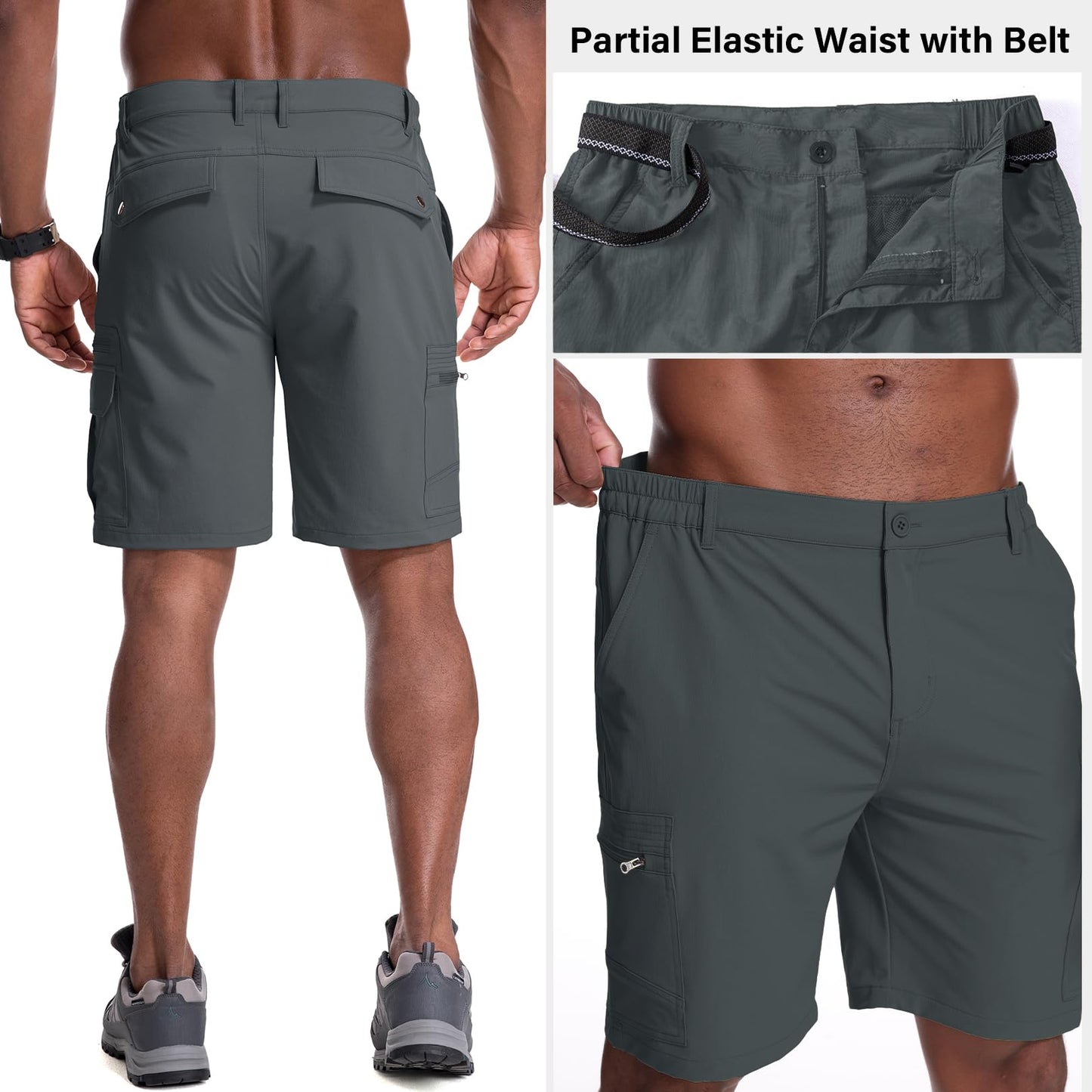 Jessie Kidden Mens Outdoor Casual Expandable Waist Lightweight Water Resistant Quick Dry Fishing Hiking Shorts (6222 Iron Grey 32)