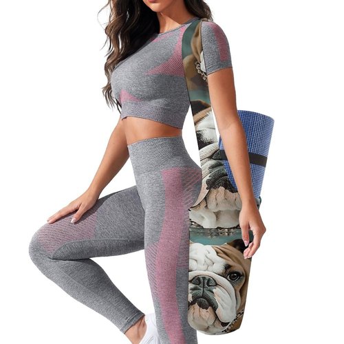 NWTRJ Funny English Bulldog Yoga Mat Bag Long Tote Yoga Bag with Large Side Pocket Yoga Mat Carrier Fit Most Size Mats