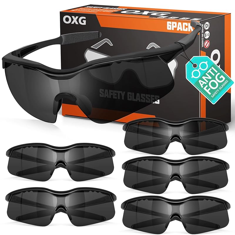 6 Pack Anti-Fog Safety Glasses – ANSI Z87+ Impact & Scratch Resistant, Grey Lens
