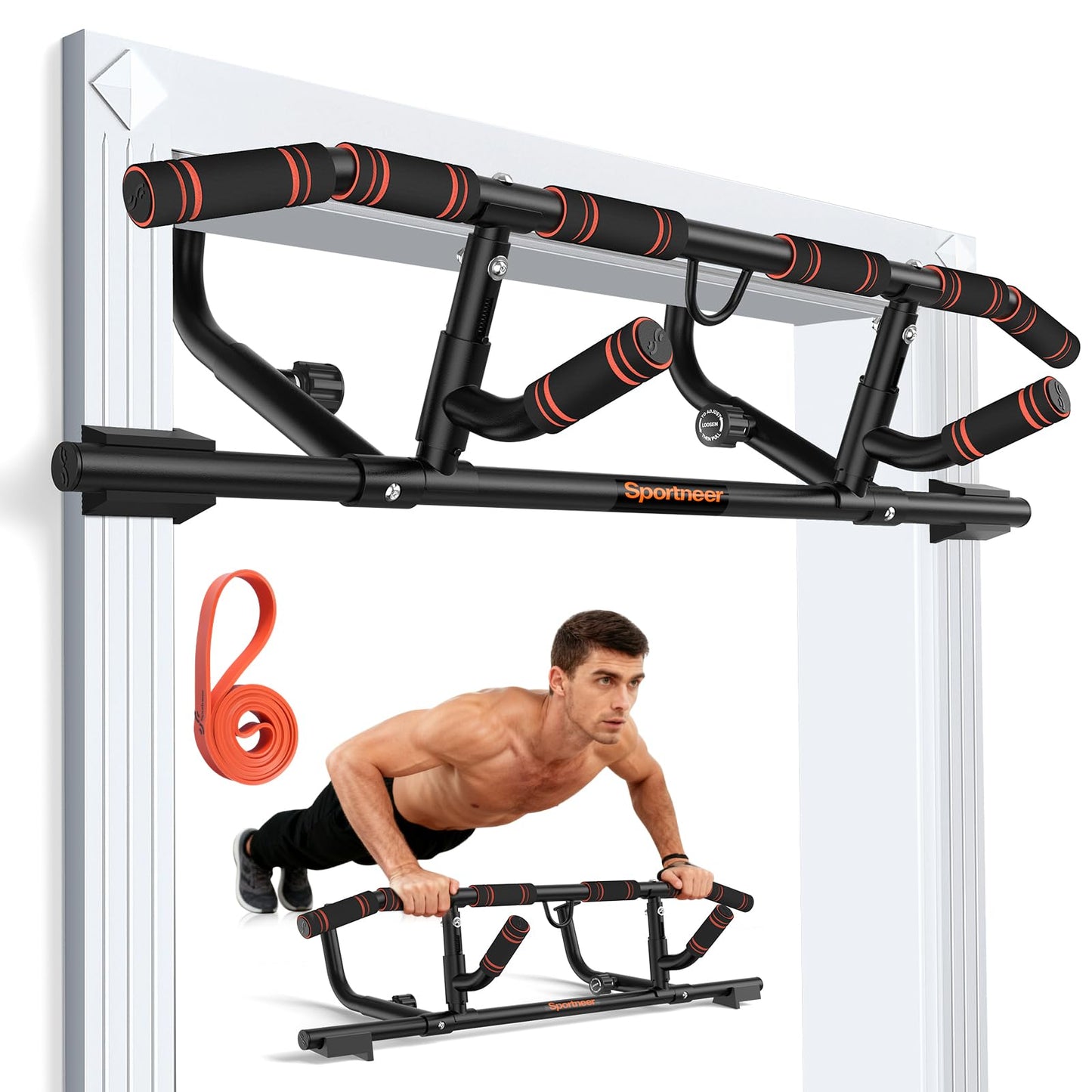 Sportneer 2026 Upgrade Pull up Bar for Doorway with Folding Handle, Door Pull up Bar Door Frame Multi-grip Upper Body Trainer, 440lb, Indoor Fitness for Home Gym Strength Training - US Patent Pending (Black)