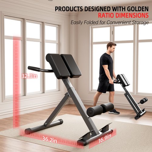 FITKS360 Roman Chair Hyperextension Bench – Adjustable Back Extension Machine for Glutes, Hamstrings & Lower Back – Foldable Multi-Purpose Workout Equipment for Home Gym