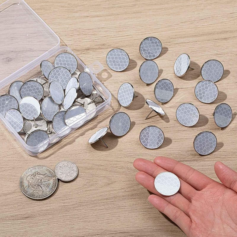 1 Inch Reflective Trail Tacks for Hunting Camping - 50 Pack, Silver