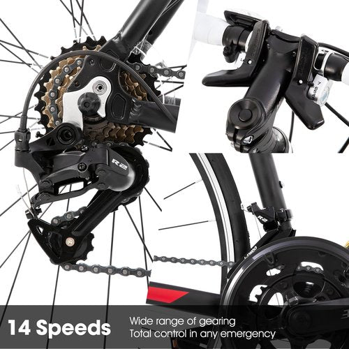 HH HILAND 700C Road Bike, 14 Speeds Sport Bike, Light Weight Aluminum Frame, Racing Bike for Men Women Adult Bicycle Black 57 CM Frame