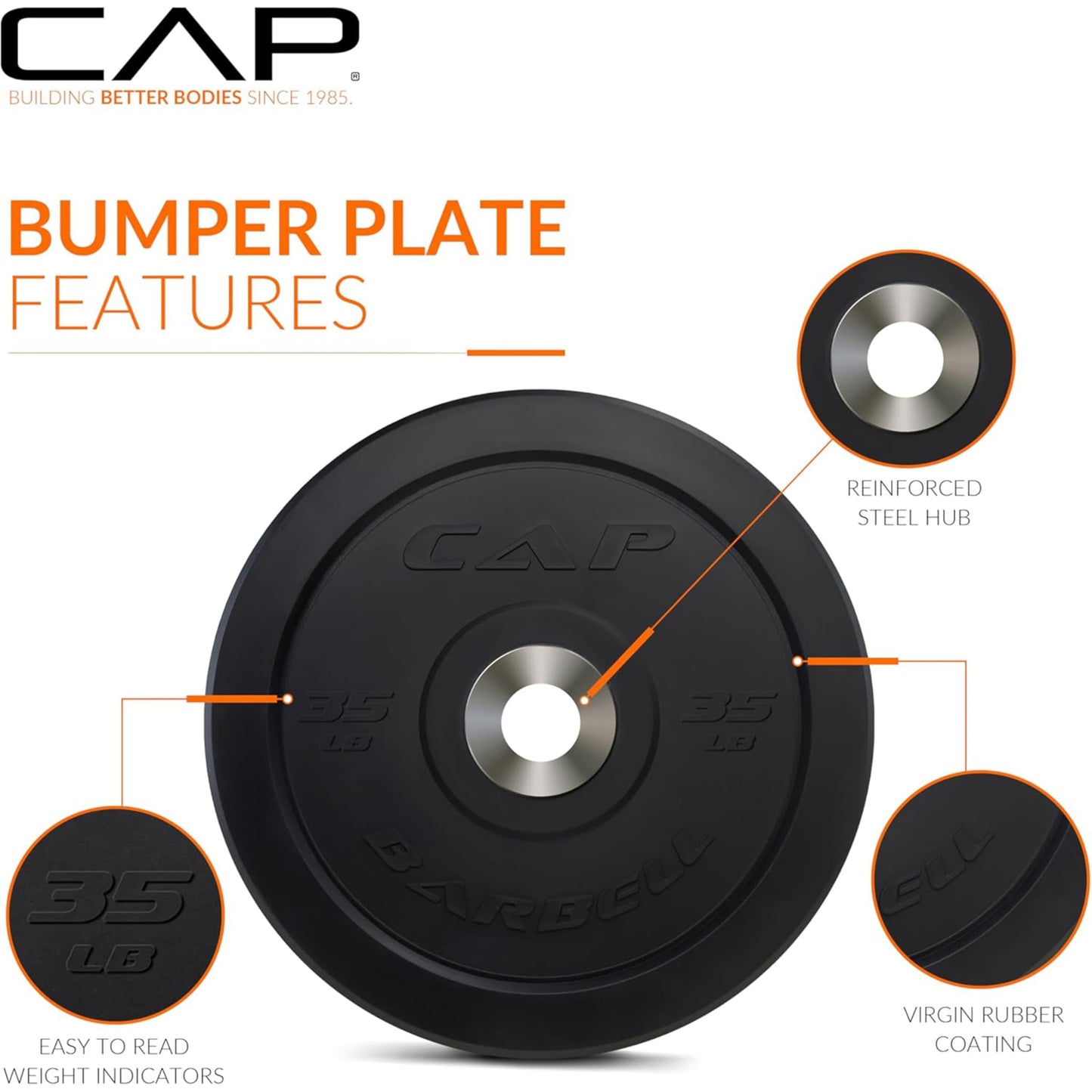 CAP 160 lb Pro Olympic Bumper Plate Set with Compact Storage Rack, 2-Inch Olympic Plates, Low Bounce Virgin Rubber Weight Plates with Chromed Steel Hub, 4 Weight Posts & 2 Barbell Holders for Weightlifting, Strength Training & Home Gym Workouts