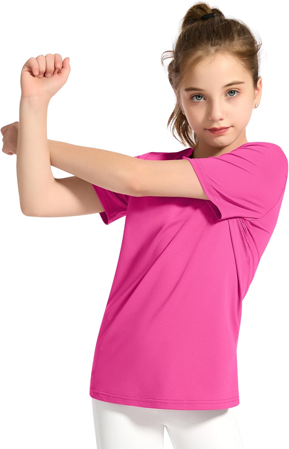 KEREDA Girls Athletic Shirts Quick Dry Short Sleeve Crew Neck T Shirts, Summer UPF 50+ Tee Tops for Teen Girls 3 Pack