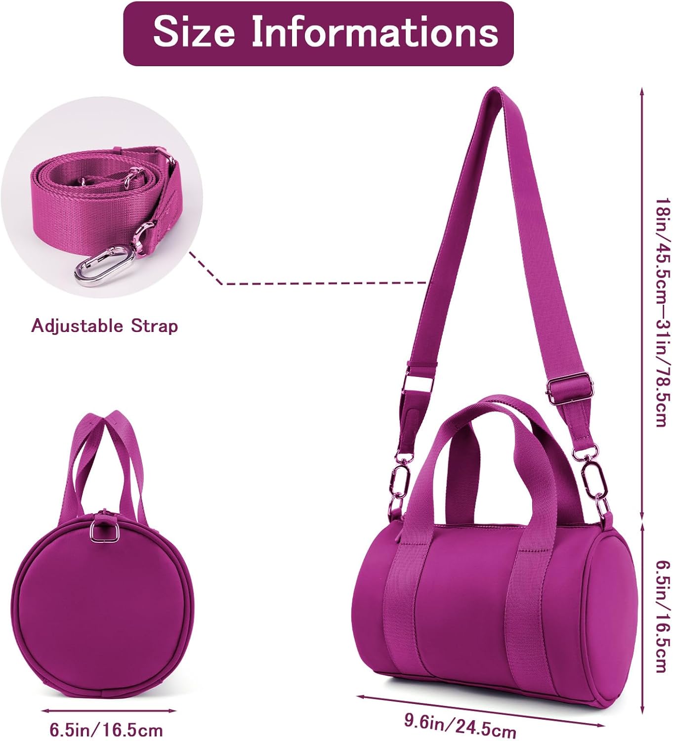 IBEE Small Gym Bag for Women Mini Duffel Bag for Travel Waterproof Workout Crossbody Bags Elastic Fabric Barrel Purse for Sports Fitness Yoga Cute Lightweight