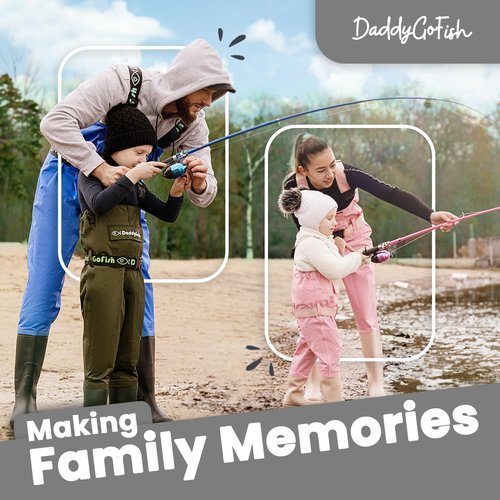 DaddyGoFish Kids Fishing Pole - Rod Reel Combo Tackle Box Starter Set - First Year Small Dock Gear Kit for Boys Girls Toddler Youth Age Beginner Little Children Junior Anglers (Black, 4ft)