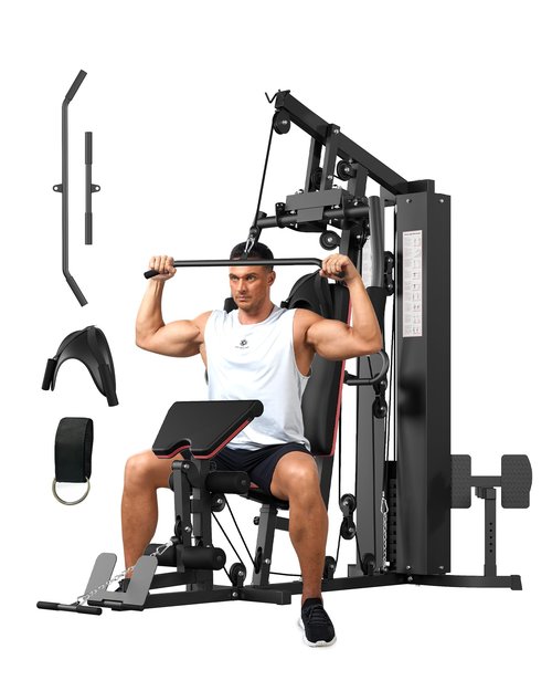 GarveeLife Home Gym Machine, Full Body Workout Machine with 150LBS Weight Stack, Multifunctional All in One Exercise Equipment Station with Preacher Curl Pad, Leg Developer for Strength Training