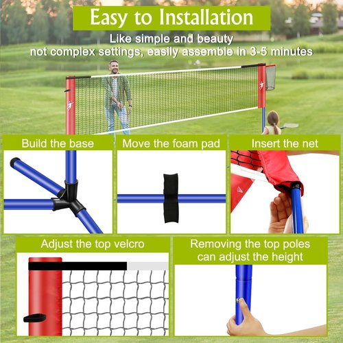 KIKILIVE Pickleball Badminton Net Set for Backyards, All-in-One Portable Volleyball Combo Set with Adjustable Net, Volleyball Pickleball Paddles & Badminton Rackets for Indoor Outdoor