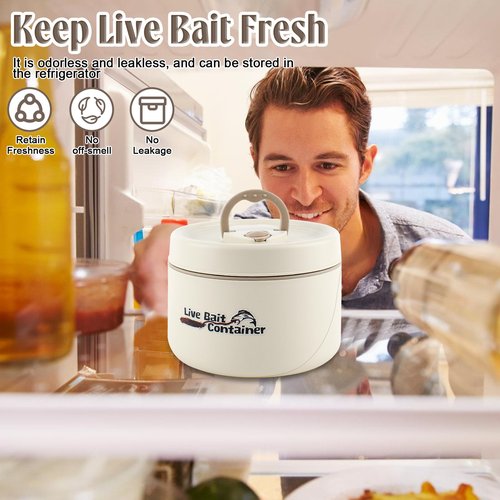 TAZKZZY Fishing Bait Container with Handle, Insulation Design and Breathable Hole, Stainless Steel Live Bait Storage Tank, Worm Container for Nightcrawlers, Keeps Live Bait Fresh and Alive, 600ML