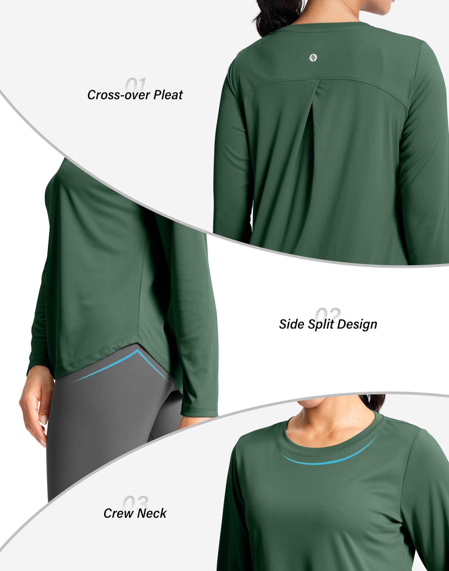 SANTINY Lightweight Long Sleeve Workout Tops for Women Breathable Gym Yoga Athletic Running Hiking Top UPF 50+ Sun Shirts (Green_L)