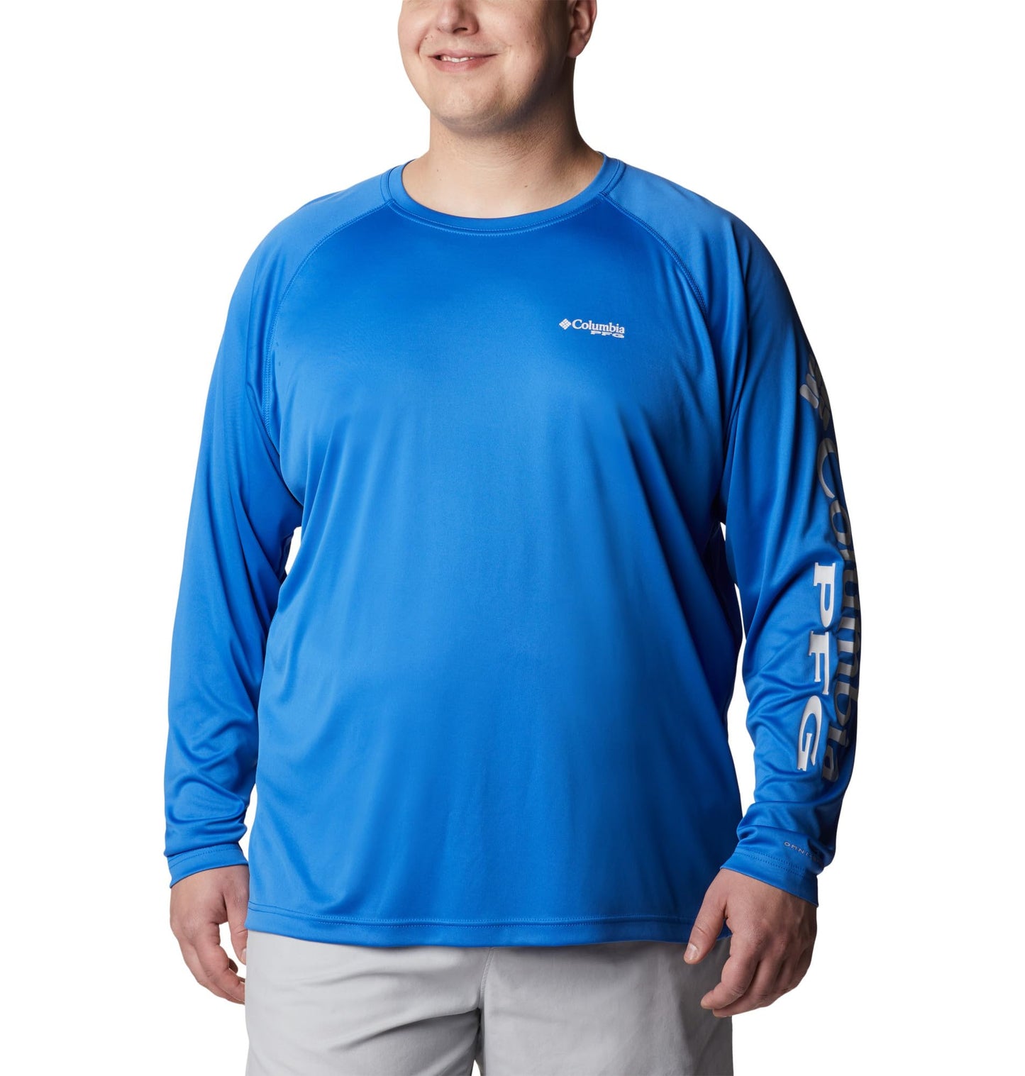 Columbia Men's PFG Terminal Tackle Long Sleeve Fishing Shirt, Vivid Blue/Cool Grey Logo, 3X