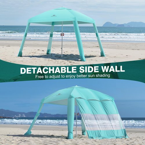 Rhino Valley Beach Cabana, 8*8FT Beach Tent UPF50+ Protection, Easy Setup Beach Canopy Wind Resistant with Cup Holder, Compact Beach Shade Foldable Beach Tent Sun Shelter for Whole Family Friend,Green