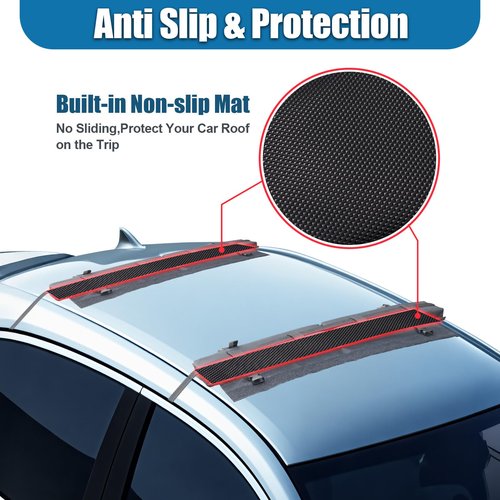 ChimimeDecor Universal Soft Roof Rack Pads Luggage Carrier System for Kayak,Surfboard, SUP, Canoe, Snowboard with 2 Tie Down Straps, 2 Tie Down Ropes, 2 Hood Loops and Storage Bag(Black)