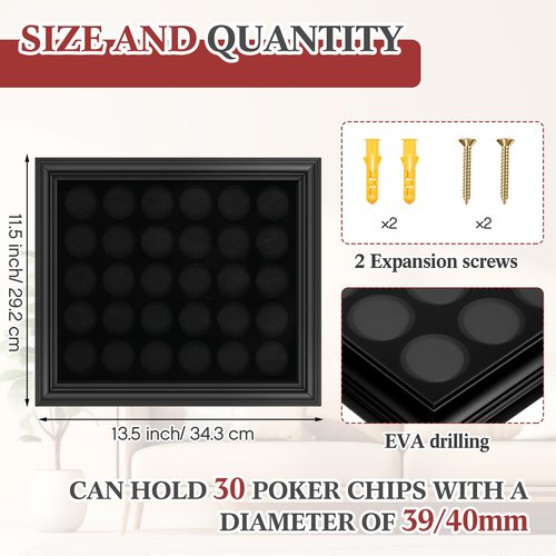 Silipull 30 Poker Chip Display Case 13. 5 x 11. 5 Inch Poker Chip Holder for 39/40mm Wall Mount or Tabletop Display Frame for Collectors Souvenir Gift