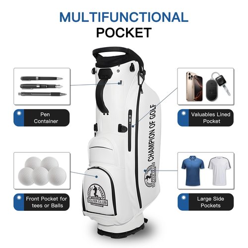 Custom Golf Bag PU Leather Personalized Stand Golf Bag Lightweight Waterproof Design, Multiple Pockets & Strap, Club Travel Gift for Men/Women