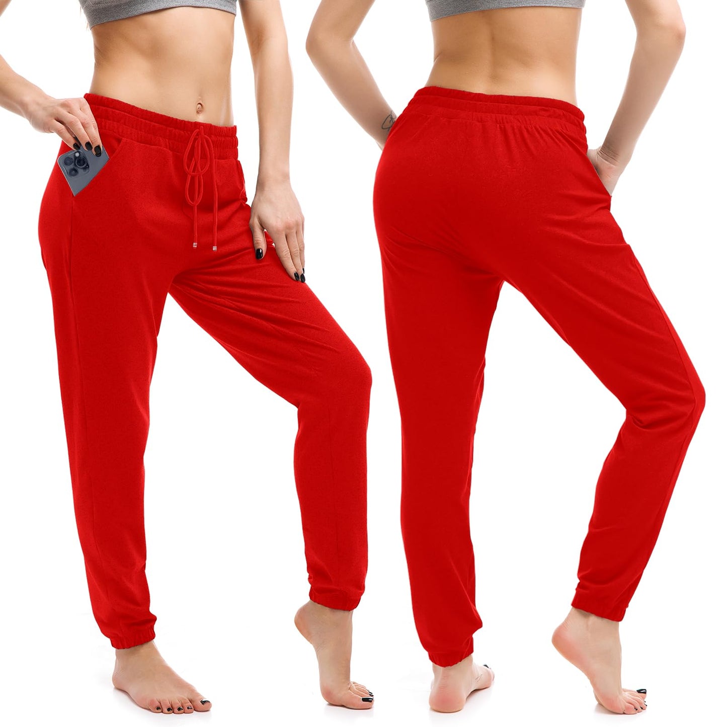 Walifrey Womens Joggers with Pockets, Drawstring Sweatpants Women for Lounging Jogging Gym and Workout BrightRed,1 Pack BrightRed XL