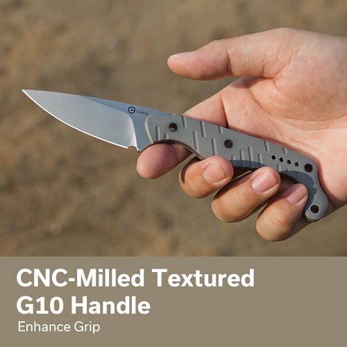 CIVIVI SOKN EDC Fixed Blade Knife with Kydex Sheath, Full Tang Tactical Knife with 2.82" Nitro-V Blade G10 Handle for Survival Camping Hiking Hunting C22027-2, Gray