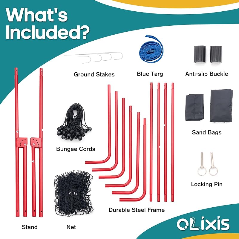 Volleyball Rebounder Net 7x4 ft with Travel Bag - OLIXIS Classic Red
