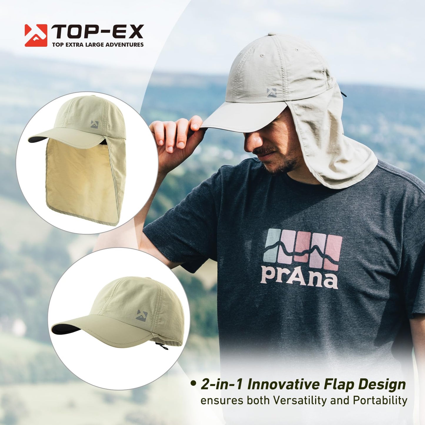 Men's UPF 50+ Waterproof Baseball Sun Cap with Neck Flap, Grey L/XL