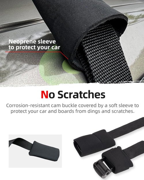 Abahub Soft Roof Rack Pads with 2 Tie Down Straps, 2 Tie Down Ropes, 2 Hood Loops and Storage Bag, for Surfboard, Kayak, Canoe, Heavy Duty Universal Car Roof Racks System (Use Without Cross Bar)