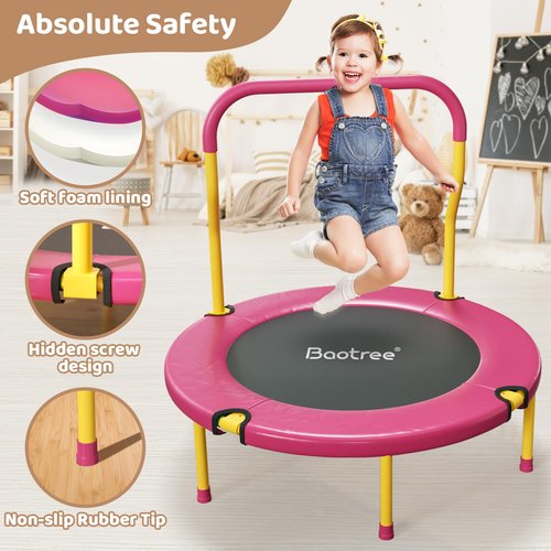 Baotree 36 Inch Mini Trampoline for Kids, Indoor Outdoor Trampoline with Foam Handle, Max. Load 220 lb, Rebounder Trampoline for Toddlers, Birthday Gift for 1-6 Years Children, Boys Girls for Fun