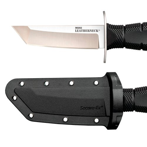 Cold Steel Mini Leatherneck Tanto Point Compact Lightweight 3.5" 8CR13MOV Steel Fixed Blade Outdoor Hunting Utility Knife, 3.25" Textured Ergonomic Kray-EX Handle, Secure-EX Sheath