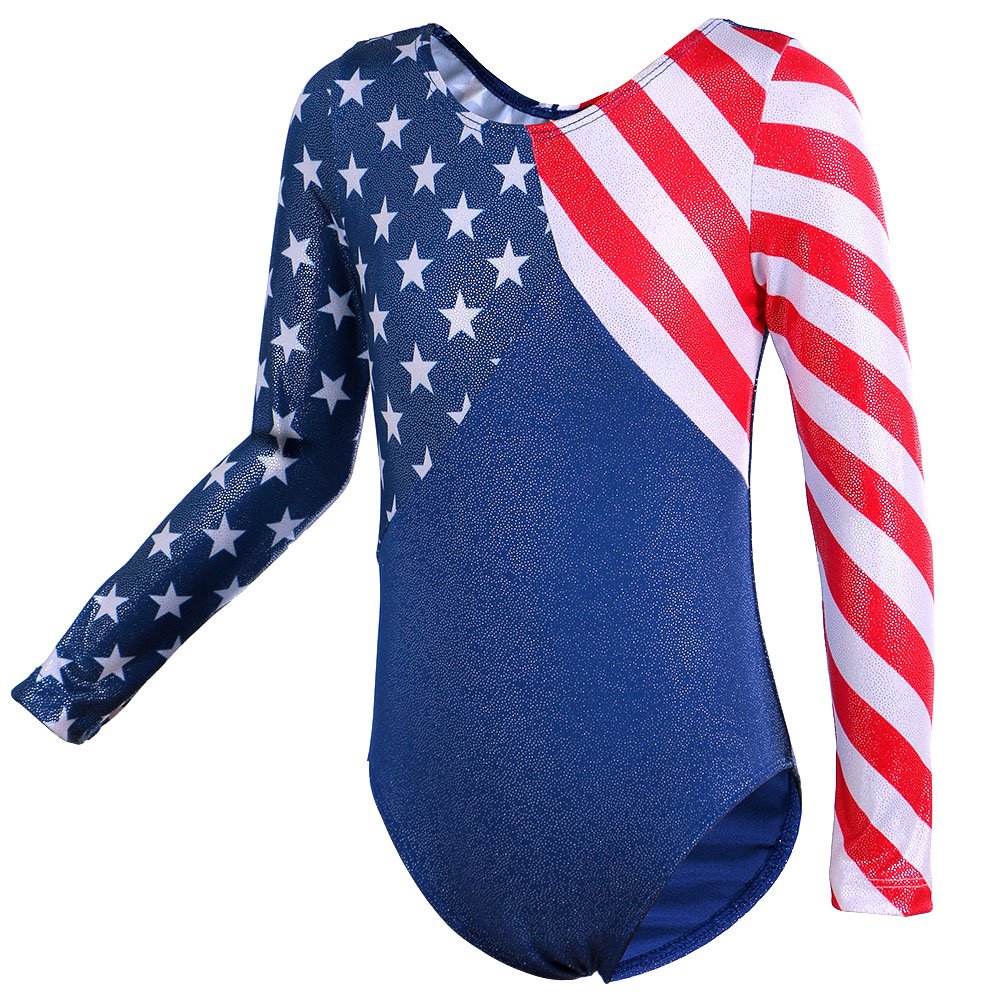 BAOHULU Gymnastics Leotards for Toddler Girls Patriotic Sparkle Red White Blue Athletic Dancewear KHB146_US_10A