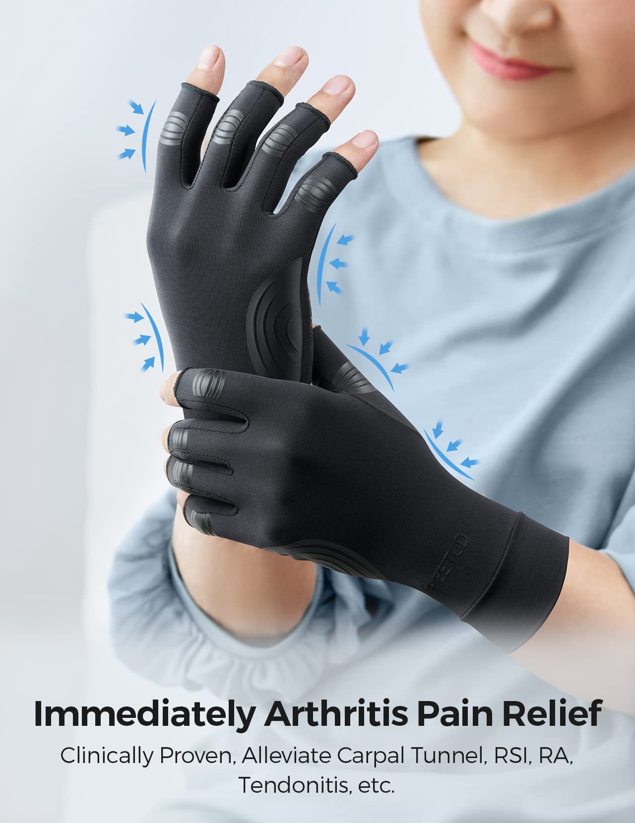 FREETOO Copper Arthritis Gloves for Carpal Tunnel Pain Relief, Strengthen Compression Gloves to Alleviate Hand Pains,Swelling, Fingerless Computer Typing Gloves for Rheumatoid, Tendonitis Women/Men-M