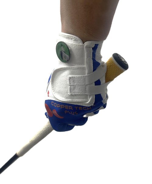 Copper Tech Golf Grip Training Gloves Men's Left OR Right Hand White/Royal Blue with Ball Marker (X-Large, Left)