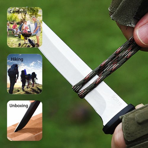 TIANYUE-FONG Fixed Blade Knife with Sheath, 8 Inch 9CR18 Steel Tactical Fixed Blade Knife with Non-slip Handle for Camping EDC Hiking Survival Hunting