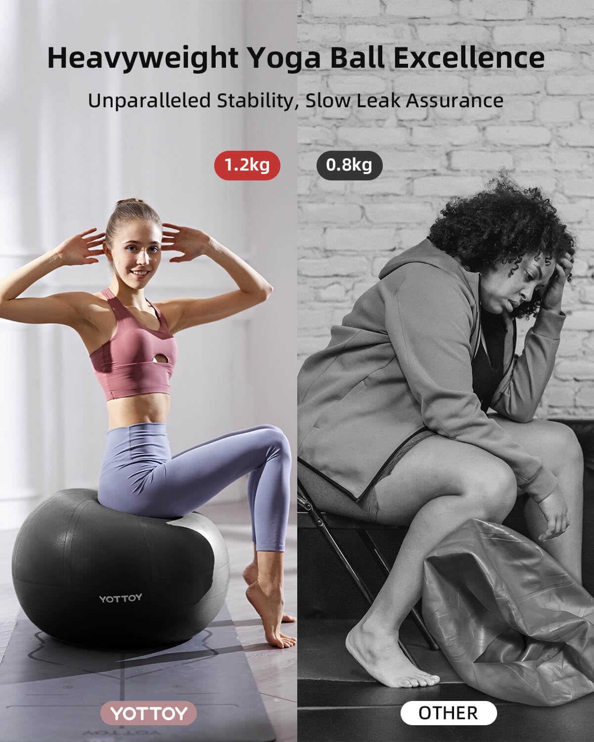 YOTTOY Anti-Burst Exercise Ball for Working Out, Yoga Ball for Pregnancy,Extra Thick Workout Ball for Physical Therapy,Fitness with Pump (Dark)